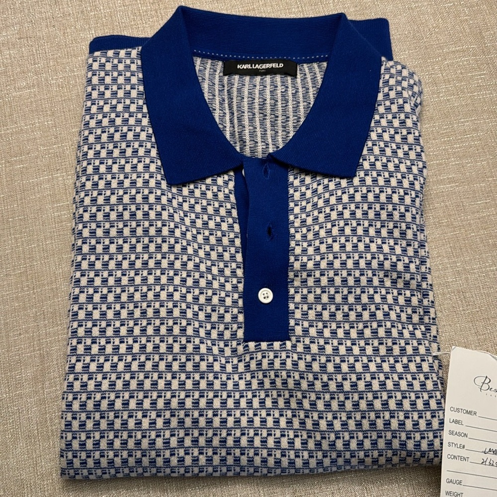 KARL LAGERFELD PARIS - Men’s M Jacquard Knit Sweater Polo w/Contrast Placket - Picture 2 of 7